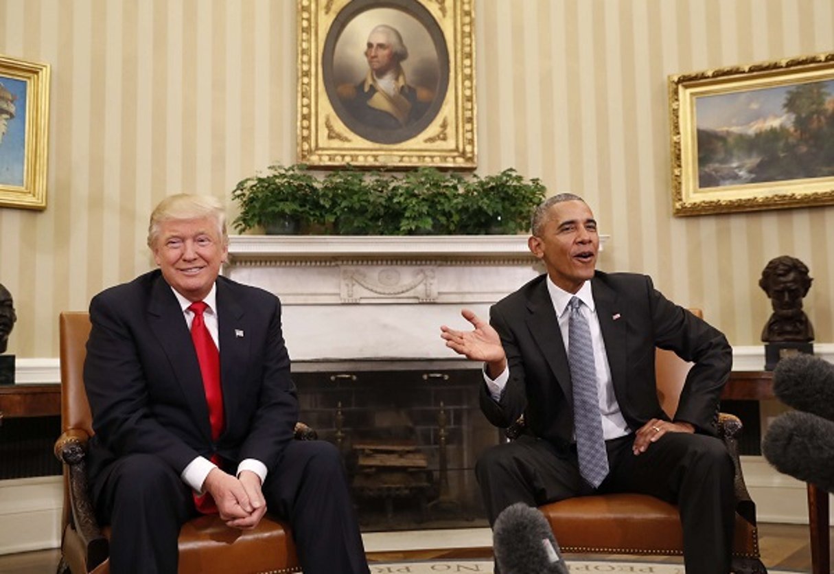 Barack Obama et Donald Trump à la Maison-Blanche le 10 novembre 2016. © Pablo Martinez Monsivais/AP/SIPA