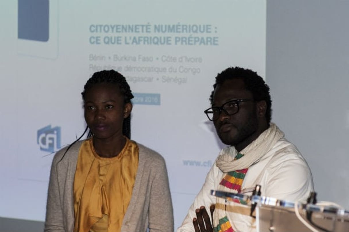 La Béninoise Mylène Flicka et le Sénégalais Cheikh Fall, deux cyberactivistes mentionnés dans le rapport du CFI. © Stanislas Verjus / CFI
