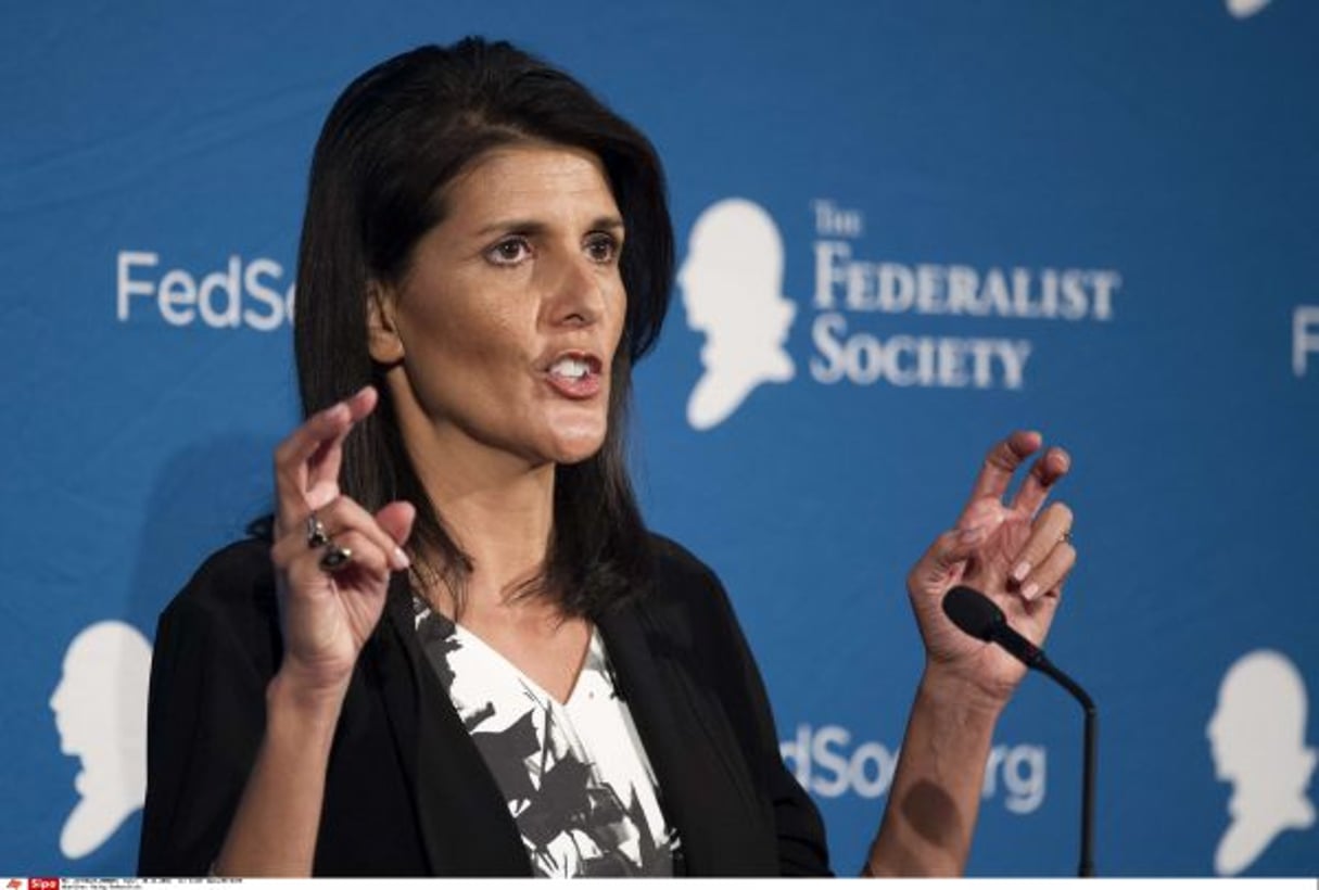 Nikki Haley lors d’un discours à la convention fédérale des avocats américains le 18 novembre 2016 © Cliff Owen/AP/SIPA