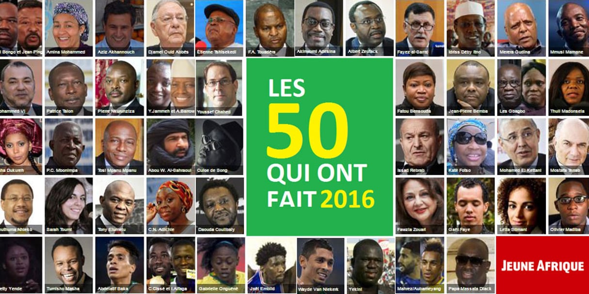 Les 50 Africains de l’année 2016. © Montage J.A.