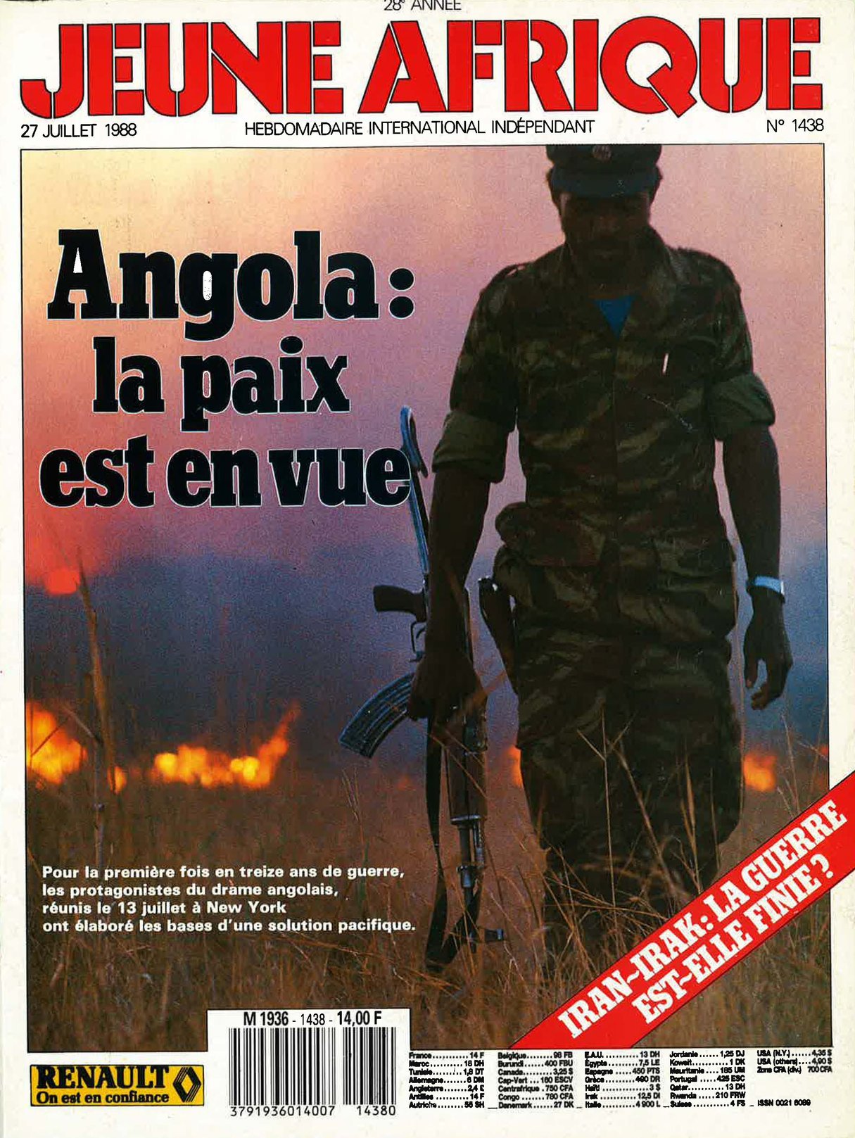 Une du Jeune Afrique n°1438 du 27 juillet 1988. &copy; Archives JA