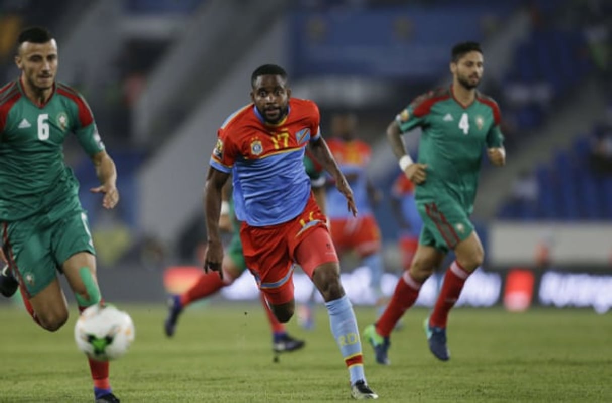 Pendant le match opposant Maroc et RDC, le 16 janvier à Oyem, au Gabon. © Sunday Alamba/AP/SIPA