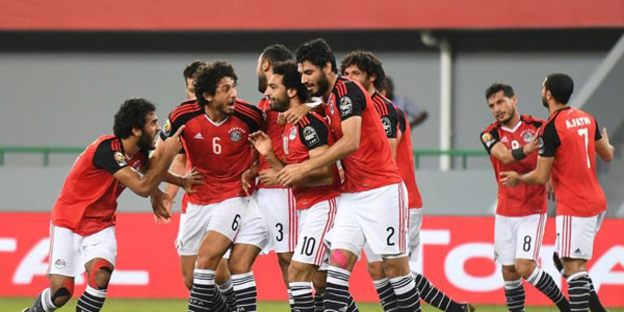 L’Egypte victorieuse du Ghana dans le groupe D de la CAN grâce à un coup franc de Mohamed Salah (N.10) à Port-Gentil, le 25 janvier 2017. © afp.com – Justin TALLIS