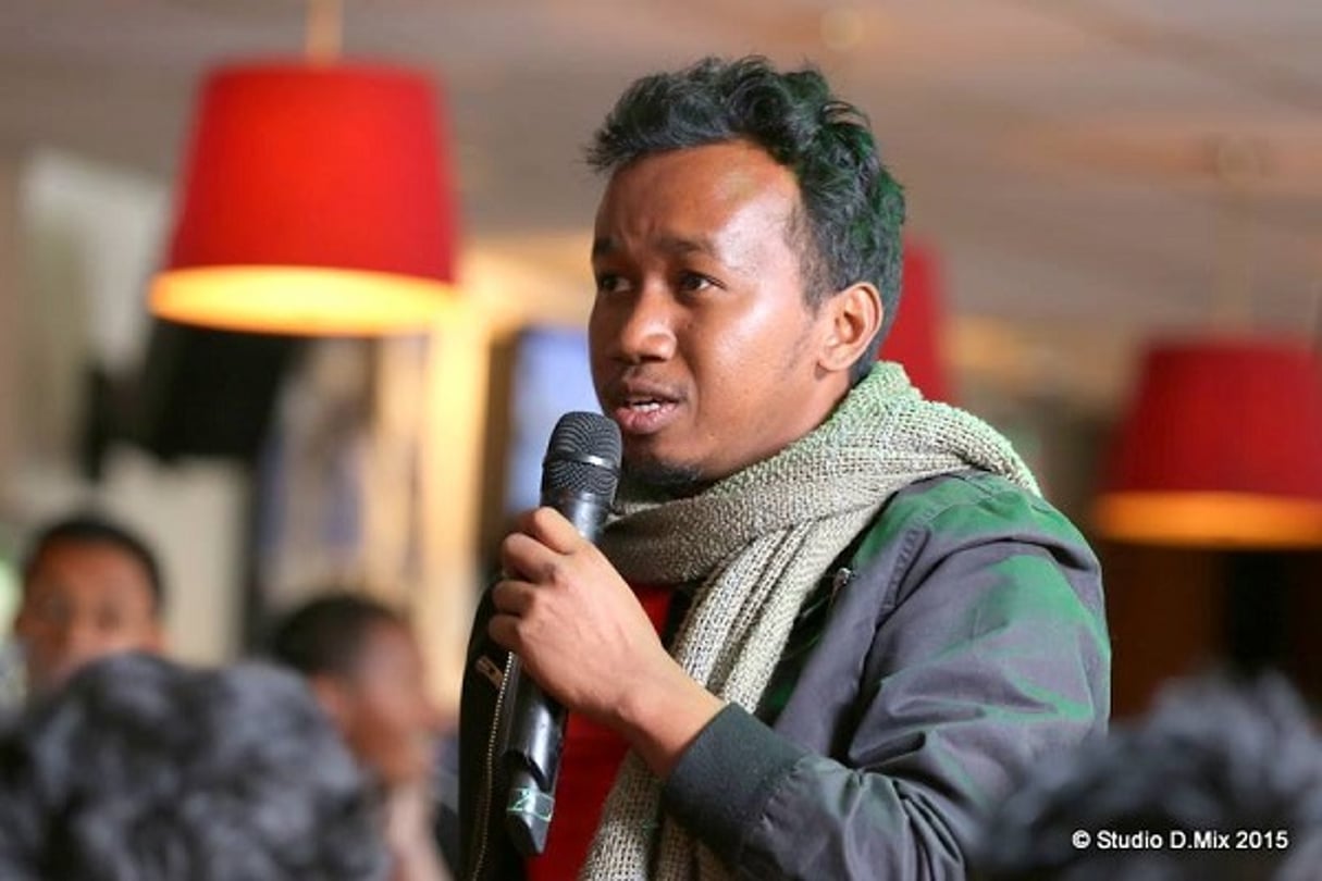 Andry-Patrick lors d’une conférence de presse organisée par Madajazzcar, au Kudeta Carlton à Antananarivo. © Studio D. Mix 2015.