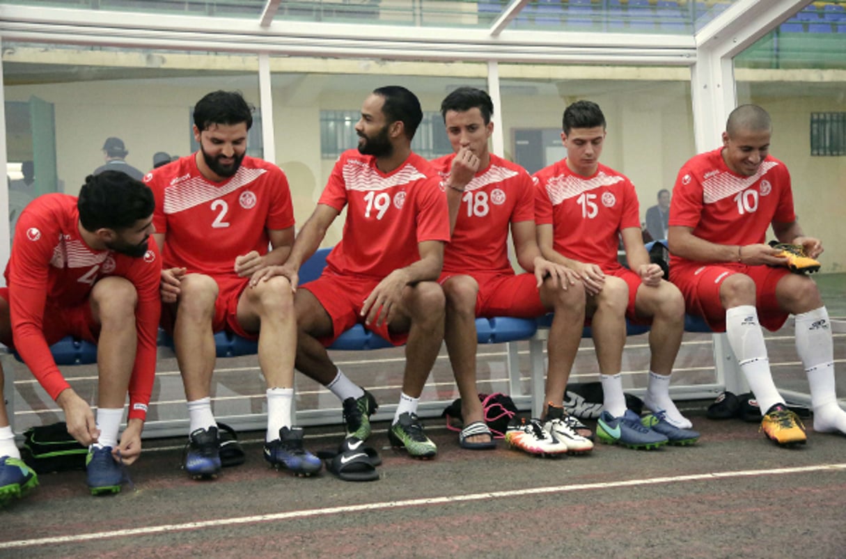 Certains joueurs de l’équipe tunisienne à l’entraînement, vendredi 27 janvier 2017, au Gabon. © Sunday Alamba/AP/SIPA