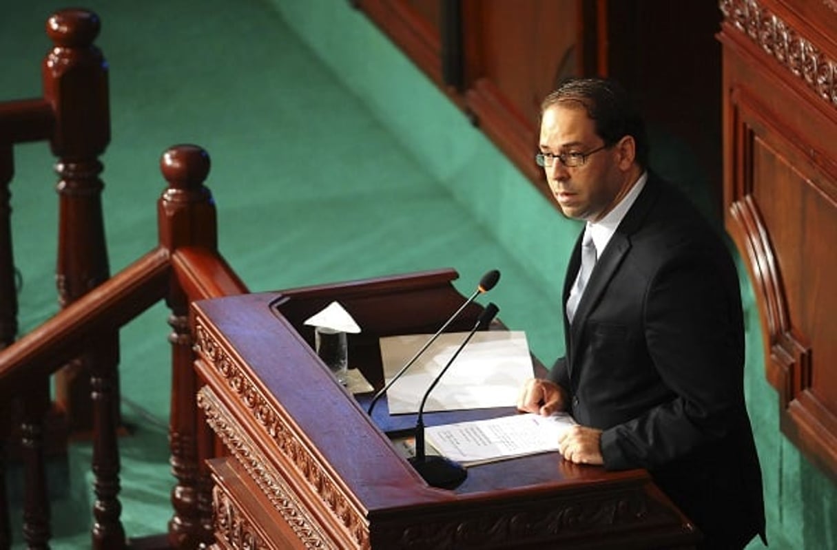 Le chef du gouvernement tunisien, Youssef Chahed, au Parlement de Tunis, le 26 août 2016. © Riadh Dridi/AP/SIPA