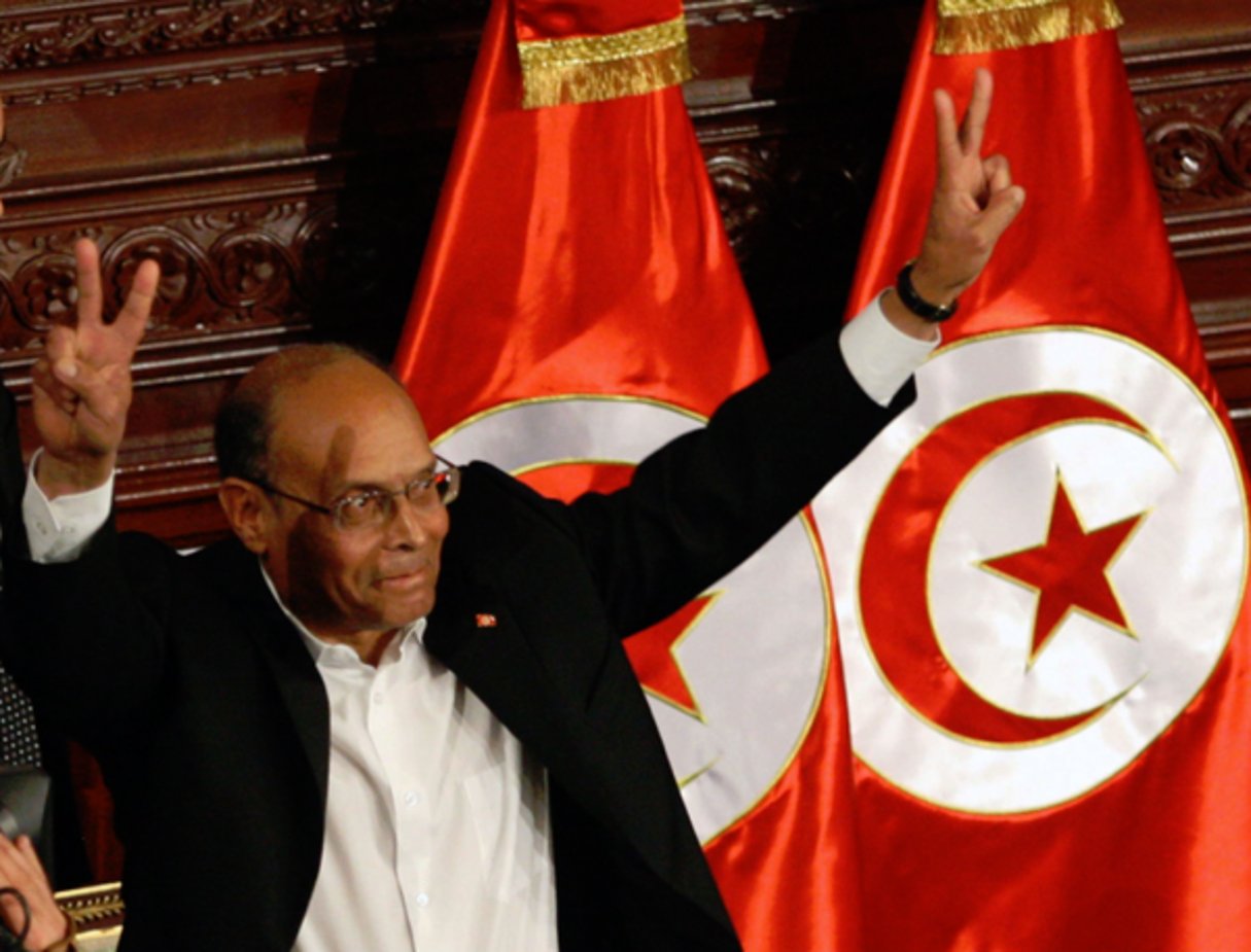 L’ancien président tunisien Moncef Marzouki après la signature de la Constitution tunisienne le 27 janvier 2014. © Aimen Zine/AP/SIPA