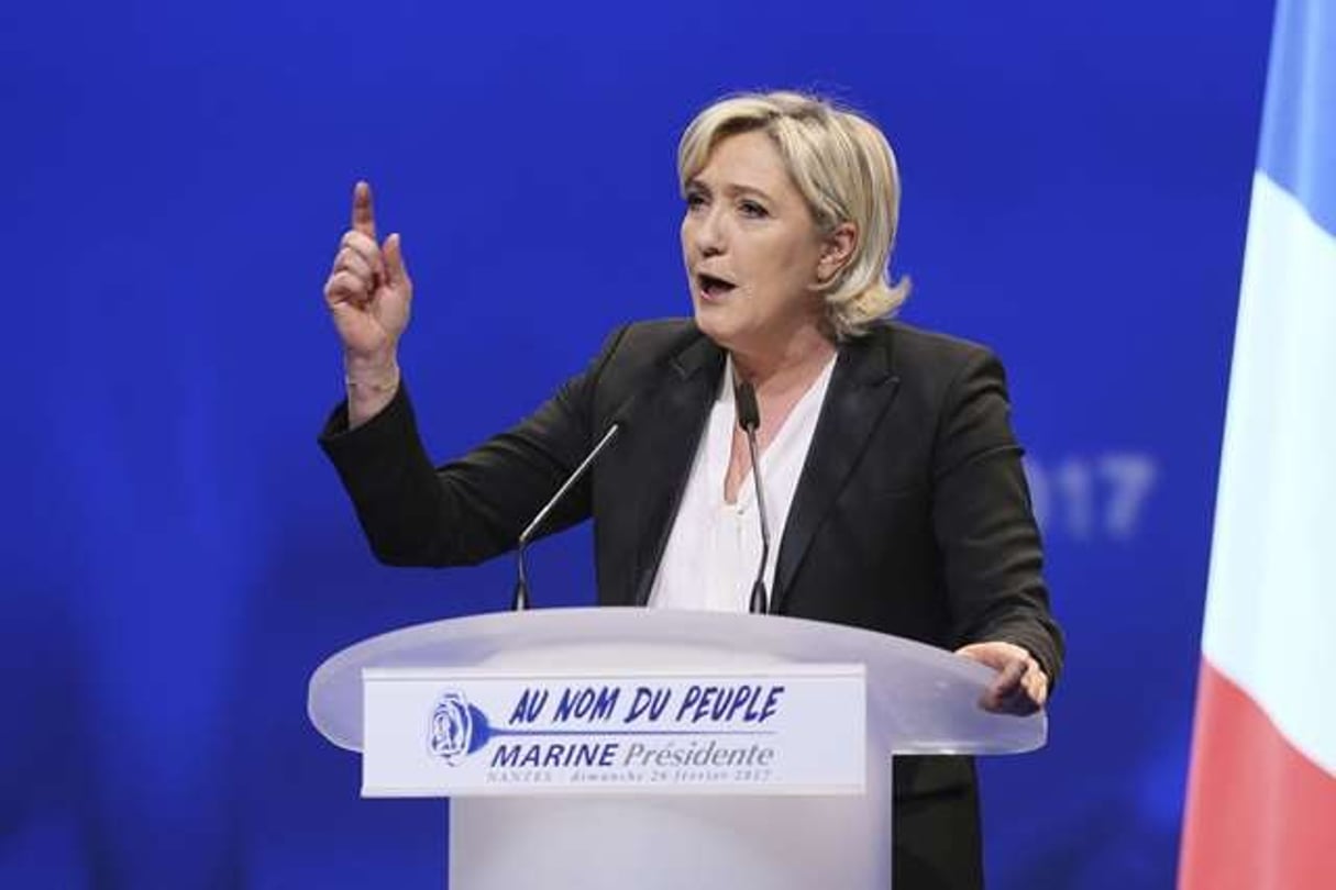 Marine Le Pen, présidente du Rassemblement national français, en février 2017 à Nantes (ouest de la France). © David Vincent/AP/SIPA