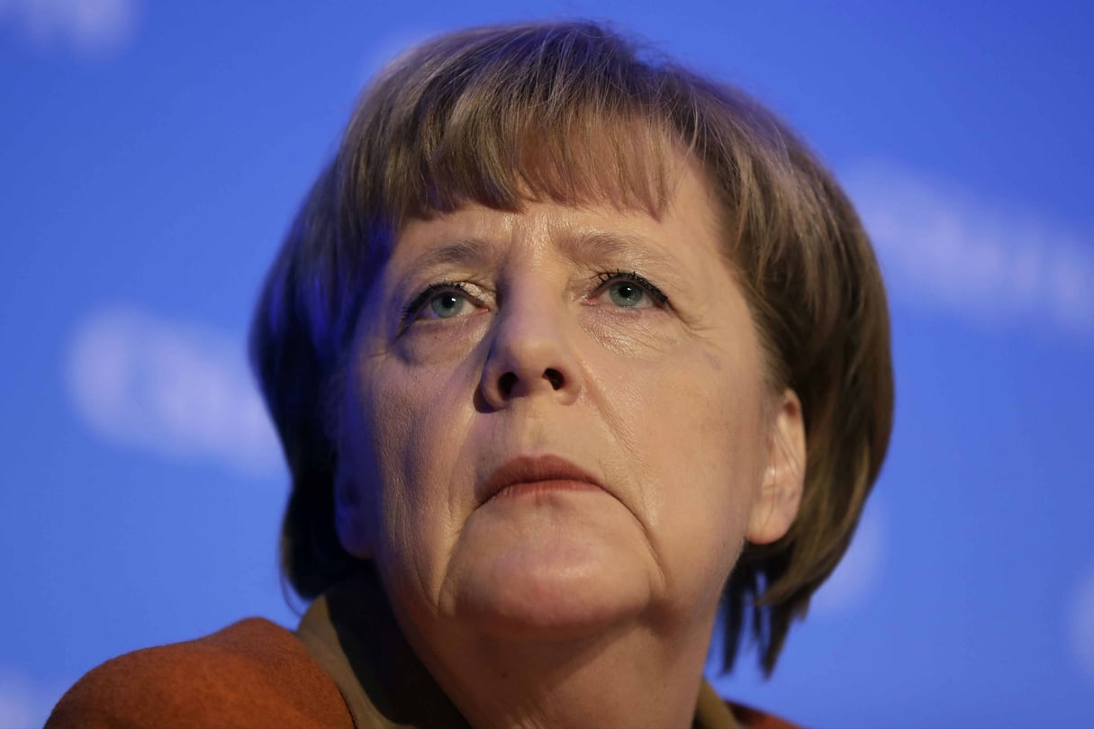 La chancelière allemande Angela Merkel, lors d’un discours en février 2017. © Matthias Schrader/AP/SIPA