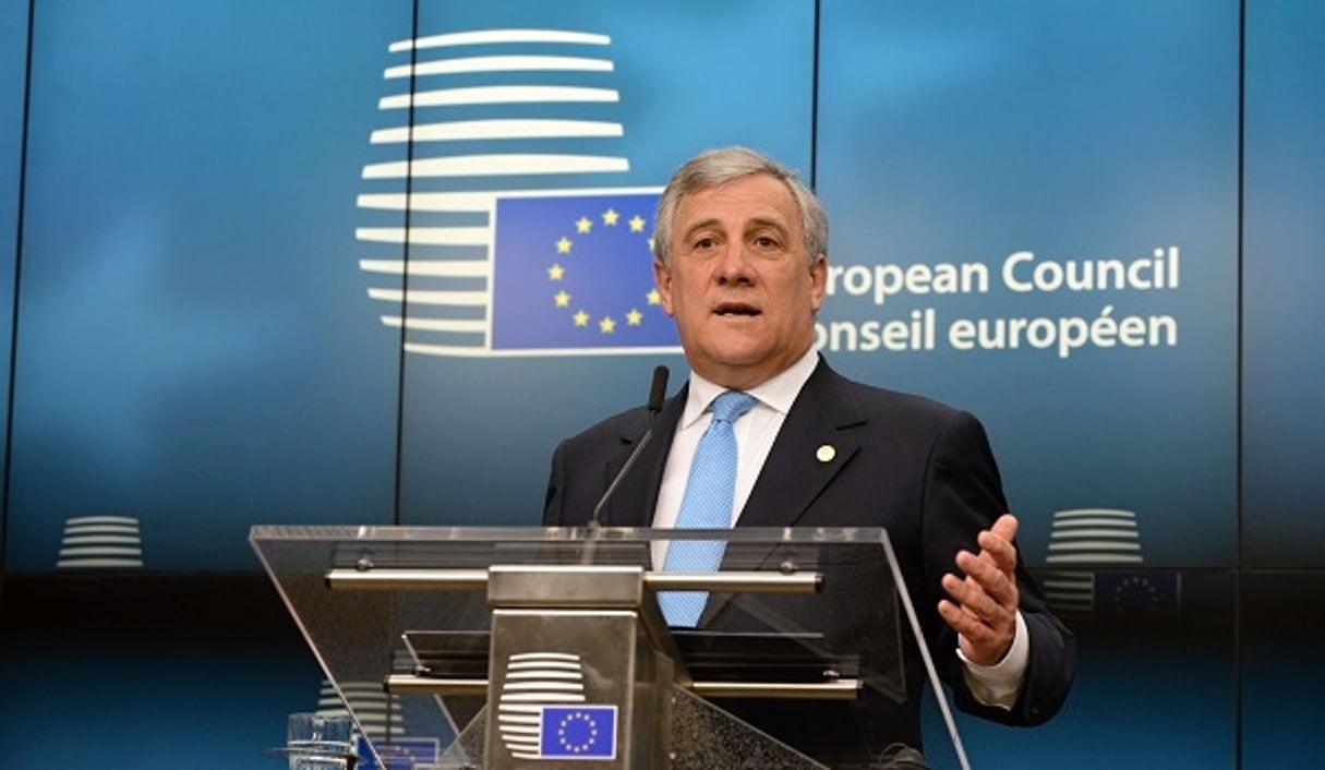 Antonio Tajani au parlement européen le 9 mars 2017. © Jakub Dospiva/AP/SIPA