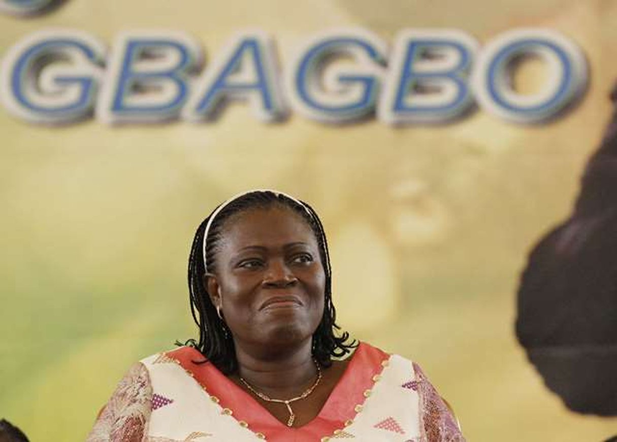 Simone Gbagbo lors d’un rassemblement de soutien à Laurent Gbagbo, à proximité d’Abidjan, le 15 janvier 2011. © Rebecca Blackwell/AP/SIPA