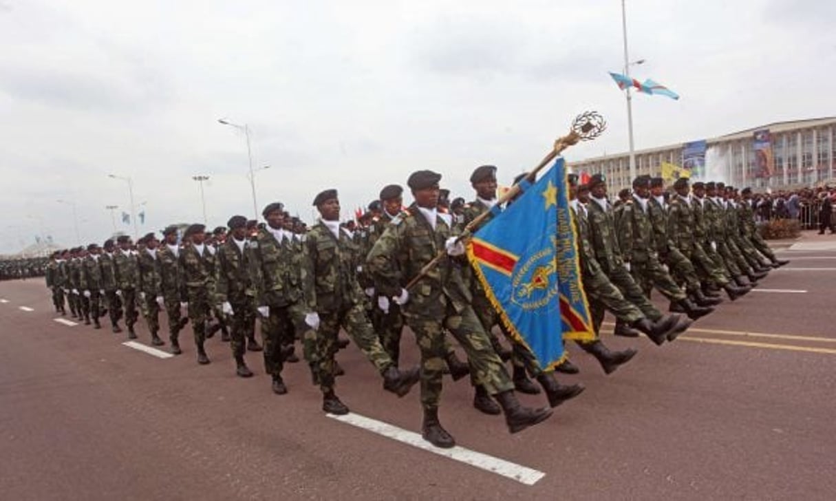 Parade des Forces armées de RDC à Kinshasa, lors du 54e anniversaire de l’indépendance de la Belgique, le 30 juin 2014. © John Bompengo/AP/SIPA