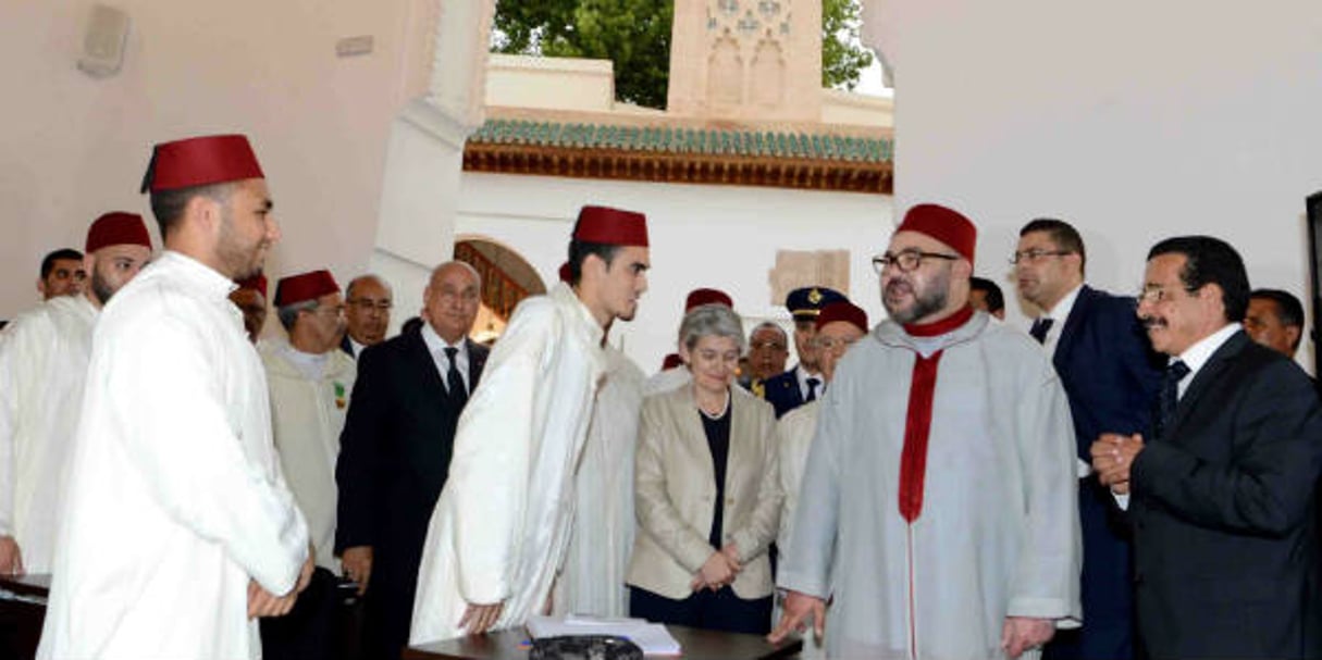 Le roi du Maroc, Mohammed VI, à l’université Al Qaraouiyine de Fès, mardi 23 mai 2017. © MAP