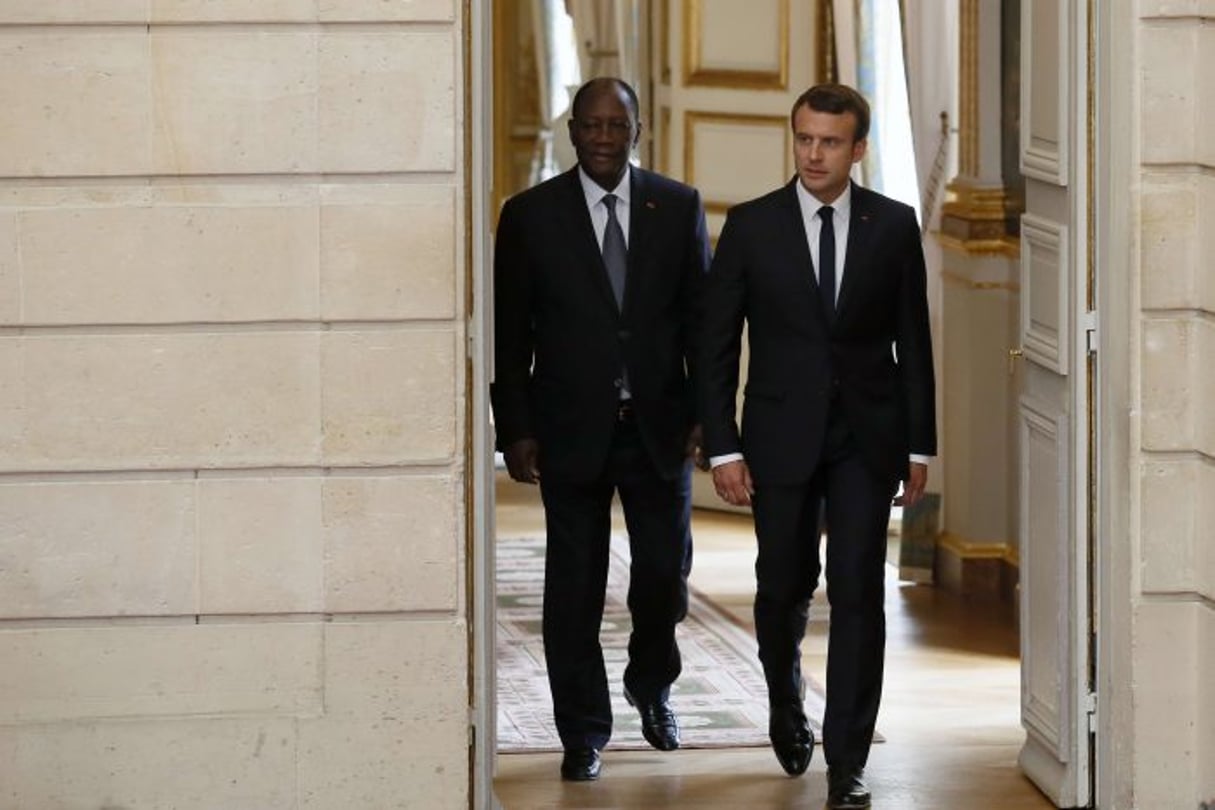 Le président Ouattara lors de sa rencontre avec le président Macron, le 11 juin 2017 à Paris. © Francois Mori/AP/SIPA