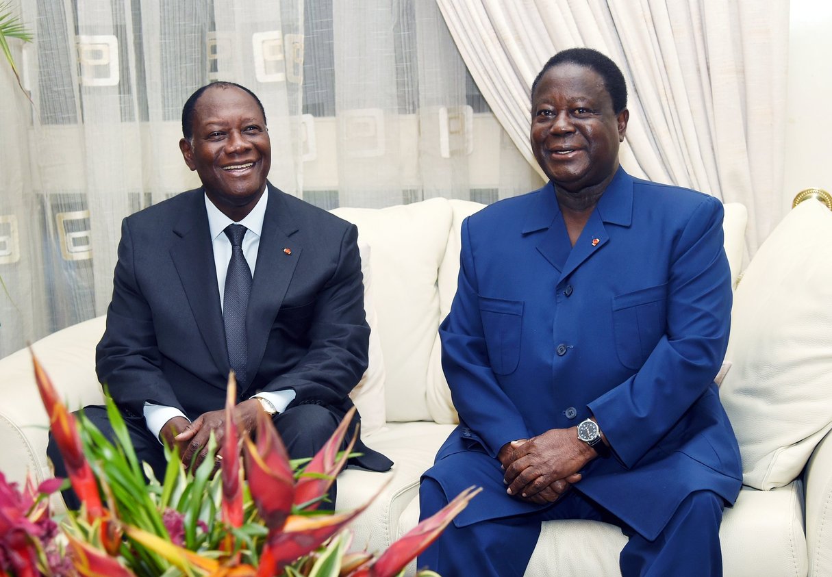 Le président Alassane Ouattara et Henri Konan Bédié. © ISSOUF SANOGO/AFP