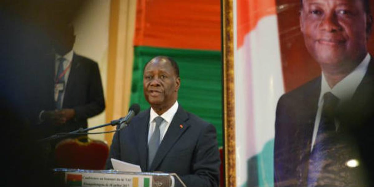 Le président de la Côte d’Ivoire, Alassane Ouattara, le 18 juillet 2017, à Ouagadougou, au Burkina Faso. © Ahmed OUOBA / AFP