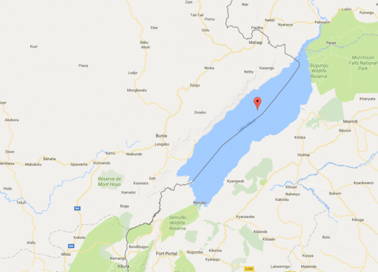 Le glissement de terrain s’est produit le 16 août 2017 aux abords du lac Albert, dans la province de l’Ituri, en RDC. © Google Maps