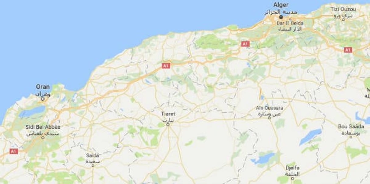La ville de Tiaret est située à 250 km à l’ouest d’Alger. © Capture d’écran / Google Map