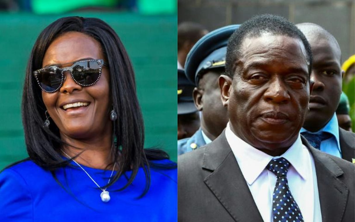 Grace Mugabe et  Emmerson Mnangagwa, vice-président du Zimbabwe sont les deux favoris à la succession de Rober Mugabe. © Photomontage : afp.com – Jekesai NJIKIZANA