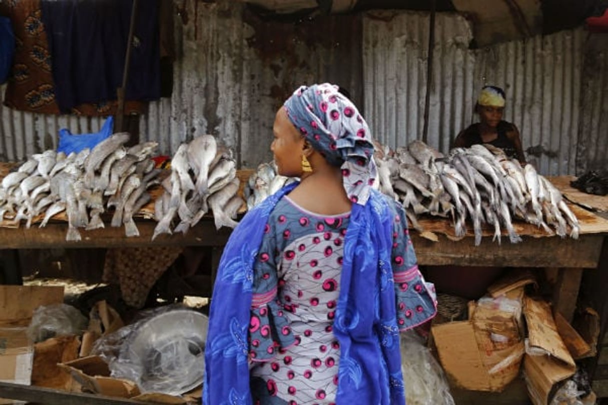 Un étal de poissons sur un marché d’Abidjan, en 2015. © Schalk van Zuydam/AP/SIPA