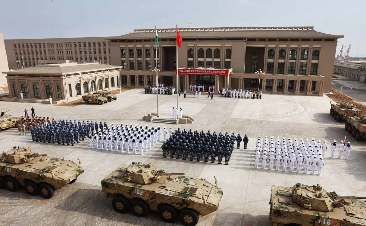 Inauguration de la base militaire chinoise de Doraleh, le 1er août. © STR/AFP