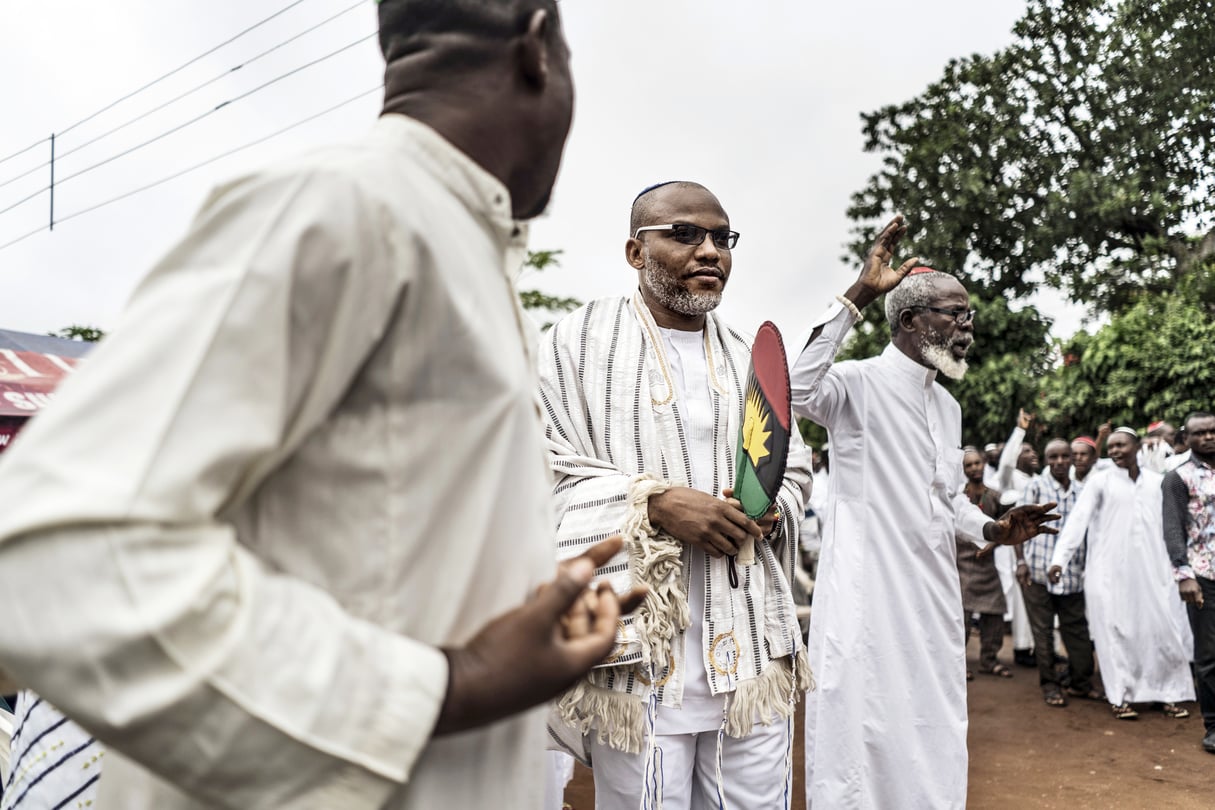 Selon le leader charismatique, le président Muhammadu Buhari a tenté de le faire assassiner dans sa résidence d’Umuahia le 11 septembre. © MARCO LONGARI/AFP