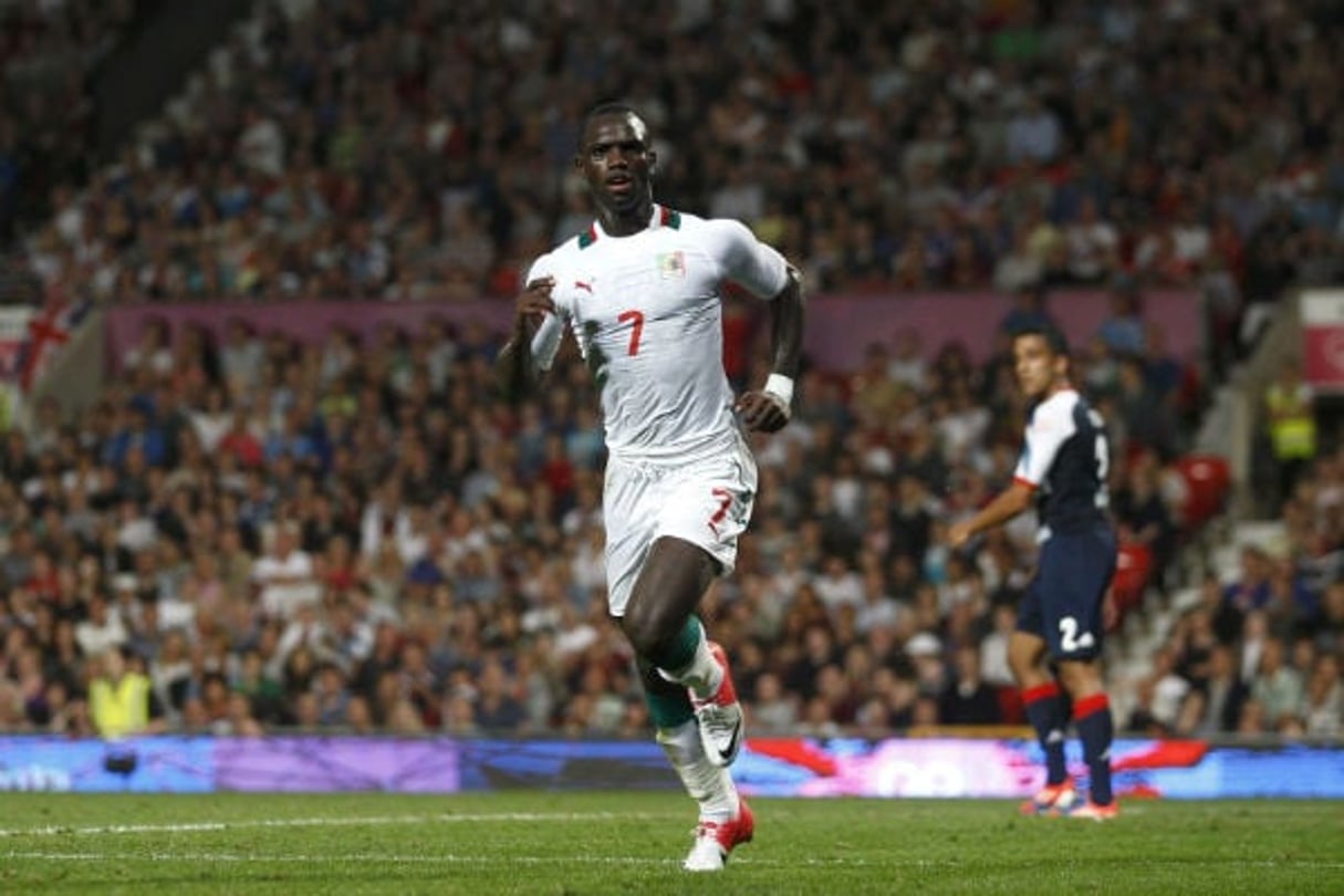 Moussa Konaté, après avoir marqué contre la Grande-Bretagne lors des JO 2012, à Manchester, en Angleterre. © Jon Super/AP/SIPA