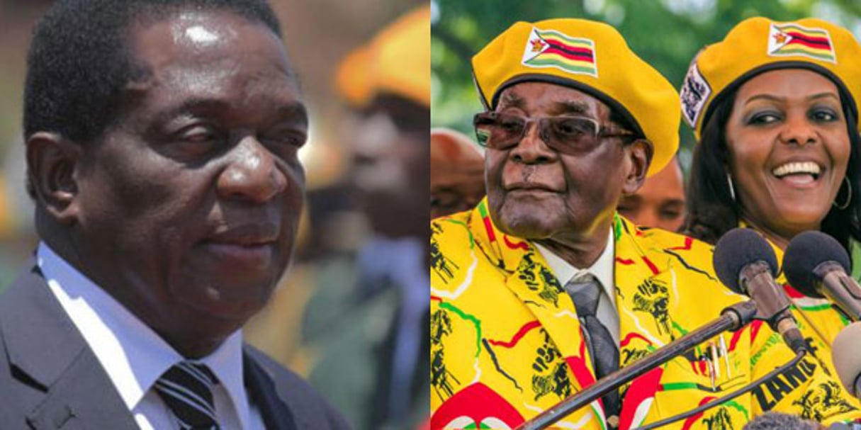 Emmerson Mnangagwa et le couple Mugabe. © AP/SIPA