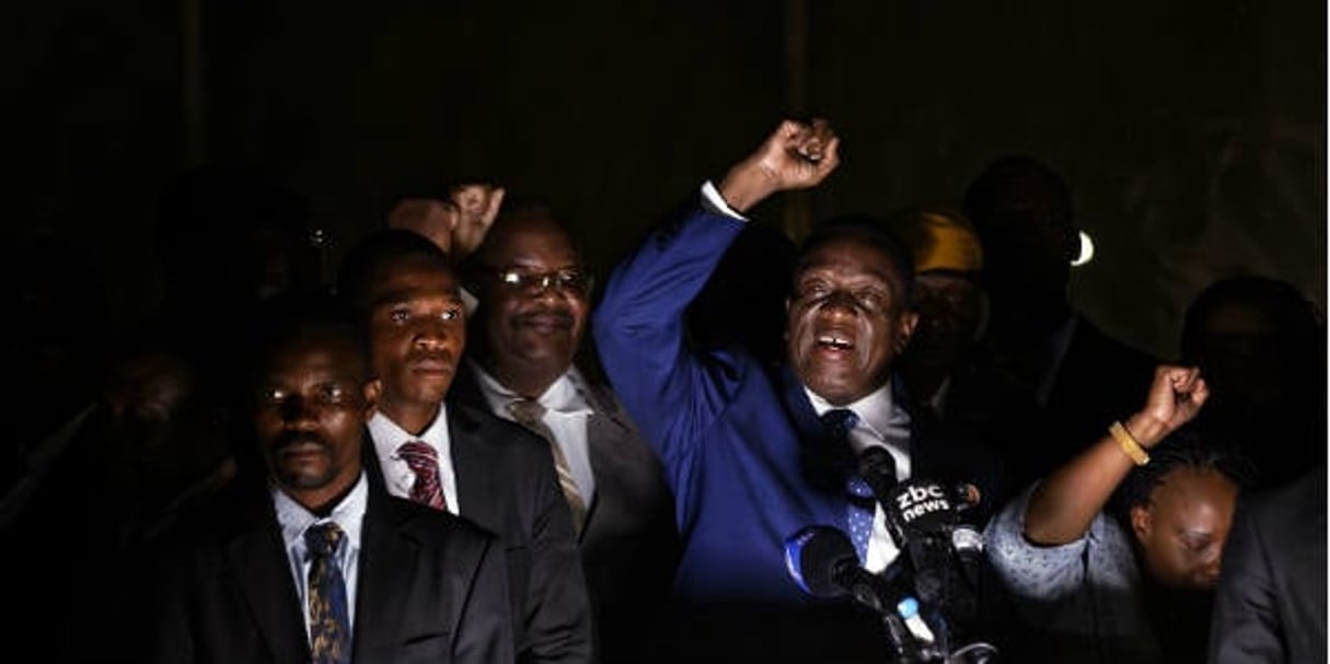 Emmerson Mnangagwa au quartier général de la Zanu-PF, à Harare, mercredi 22 novembre. © Ben Curtis/AP/SIPA