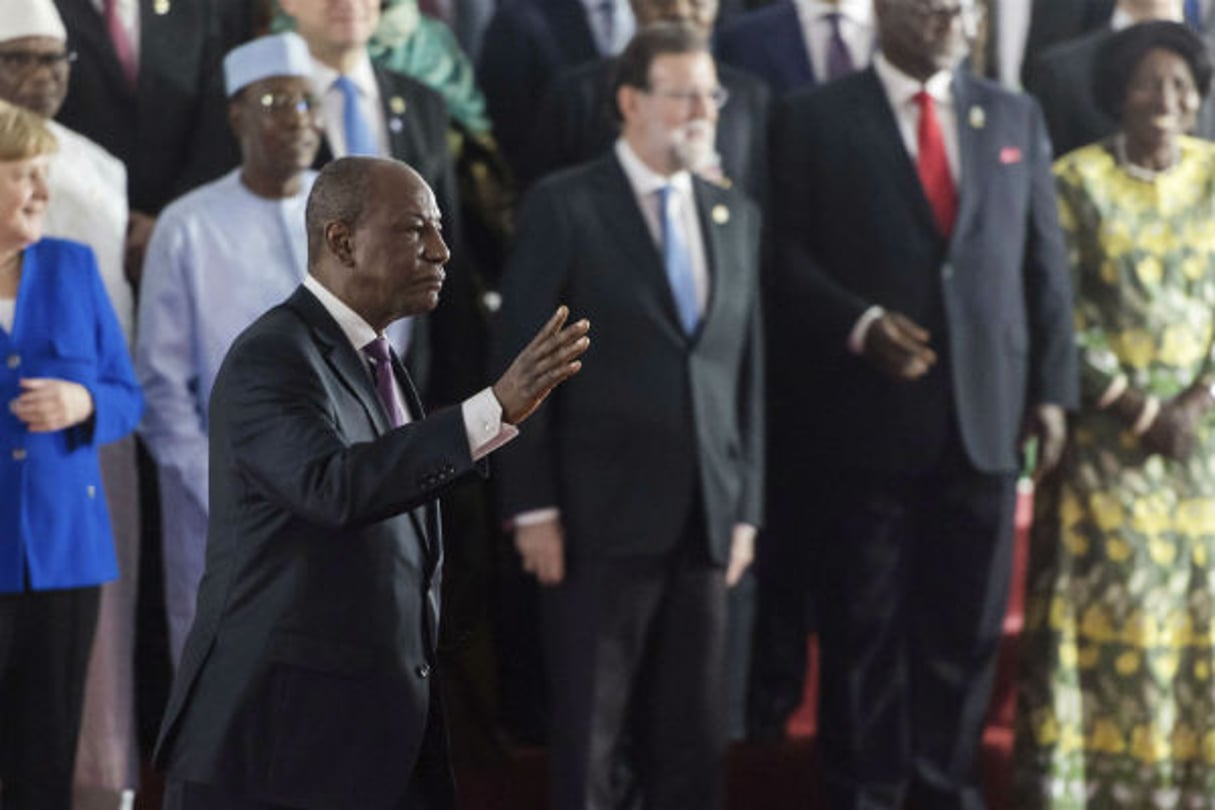 Le président guinéen, Alpha Condé, lors du sommet UA-UE d’Abidjan, le 29 novembre 2017. © Geert Vanden Wijngaert/AP/SIPA