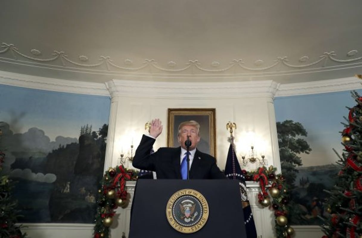 Donald Trump annonçant reconnaître Jérusalem comme capitale d’Israël le 6 décembre 2017. © Evan Vucci/AP/SIPA