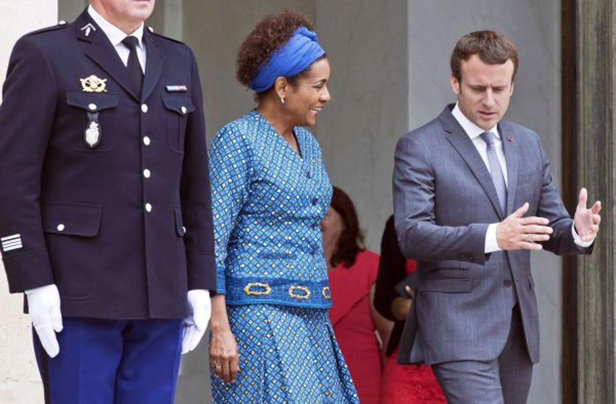 Le 31 juillet 2017, Michaelle Jean était reçue par Emmanuel Macron à l’Elysée. © Michel Euler/AP/SIPA