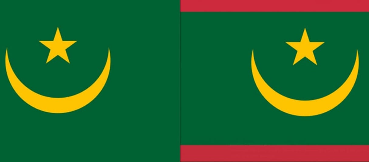 L’ancien drapeau mauritanien à gauche, et à droite, le nouveau. © DR