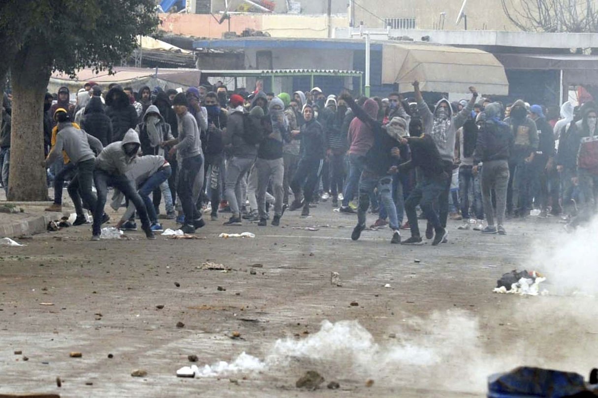 Manifestation à Tebourba dans le sud de Tunis le  9 janvier 2018. © Anis Ben Ali/AP/SIPA