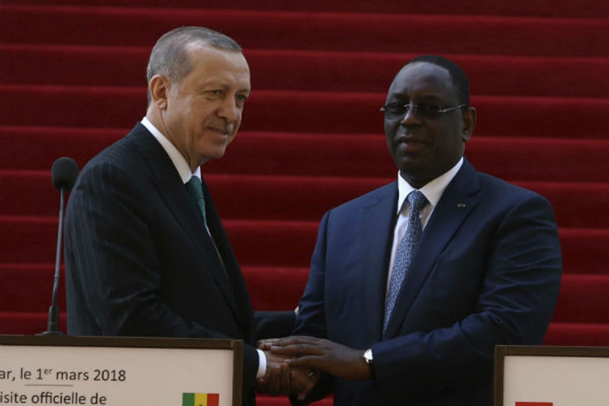 Recep Tayyip Erdogan et Macky Sall à Dakar, en mars 2018 © Kayhan Ozer/AP/SIPA