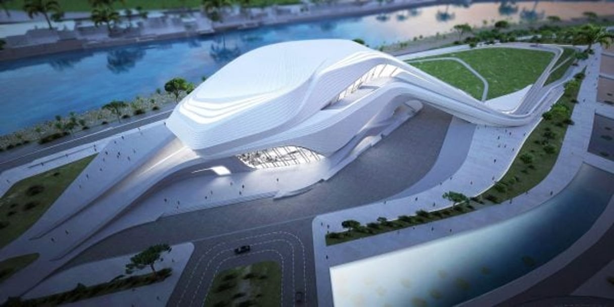 Le « grand théâtre de Rabat » a été dessiné par l’architecte irako-britannique Zaha Hadid. © Agence pour l’Aménagement de la Vallée du Bouregreg – 2016