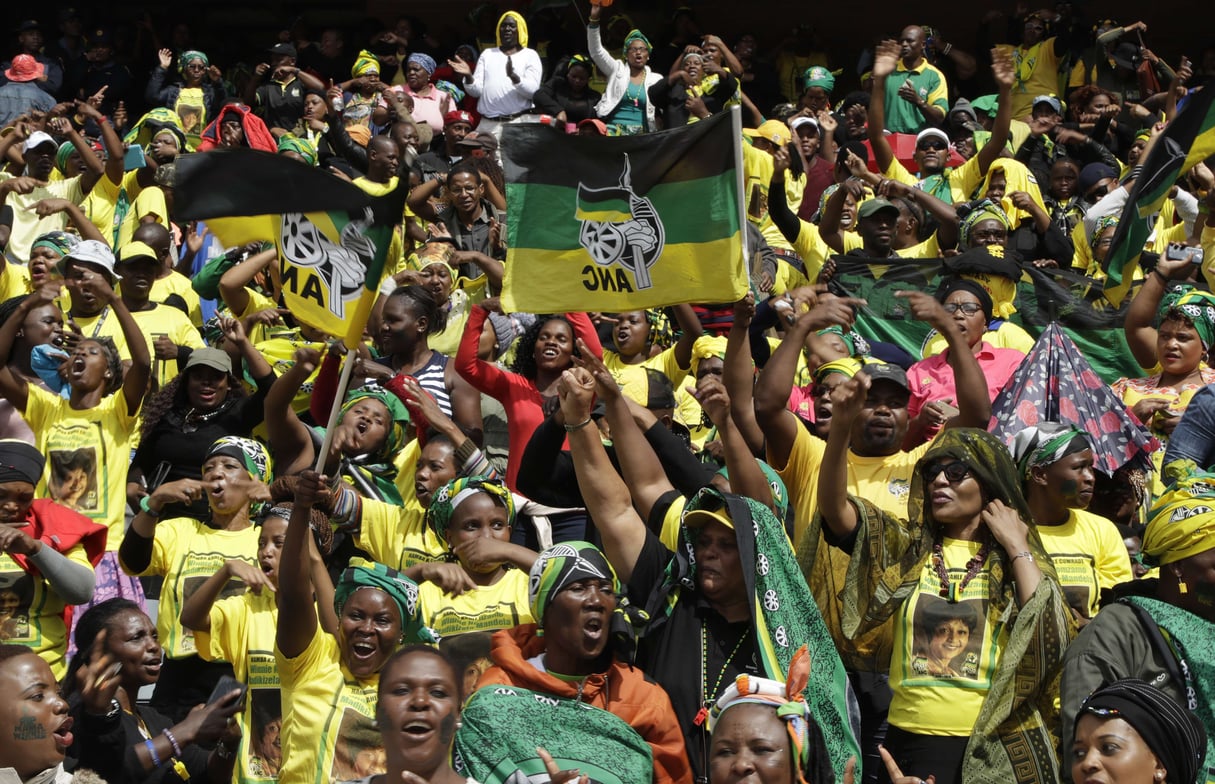 La foule arbore les couleurs de l'ANC, vert, jeune et noir. &copy; Themba Hadebe/AP/SIPA