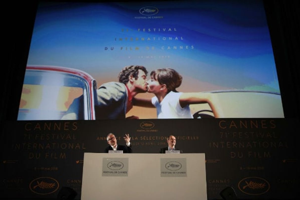 Thierry Fremaux, délégué général, et Pierre Lescure, président de Cannes 2018, lors de la conférence de présentation de la Sélection officielle. © Francois Mori/AP/SIPA