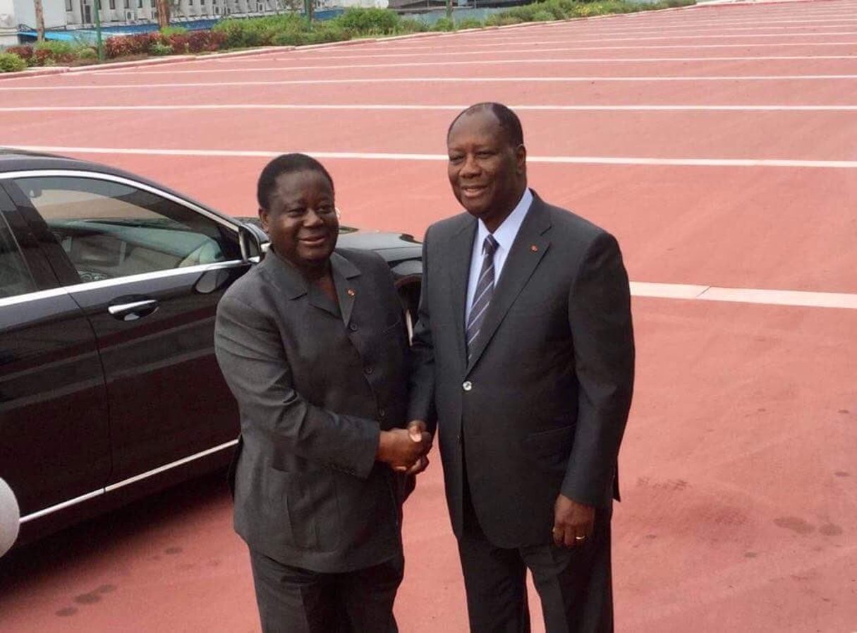Henri Konan Bédié et Alassane Ouattara, le 10 avril au palais présidentiel à Abidjan. © DR / Présidence ivoirienne
