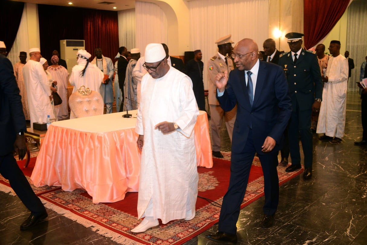 Soumeylou Boubèye Maïga avec le président IBK (à gauche), en janvier, au palais de Koulouba. Les deux hommes se connaissent depuis près de trois décennies © Emmanuel Daou Bakary