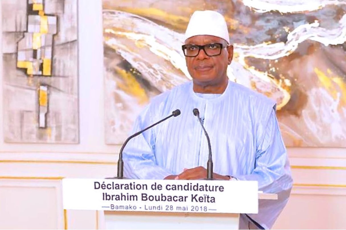 Ibrahim Boubacar Keïta, le 28 mai, lors de son discours de candidature à la présidentielle du 29 juillet 2018. © DR / Présidence malienne.