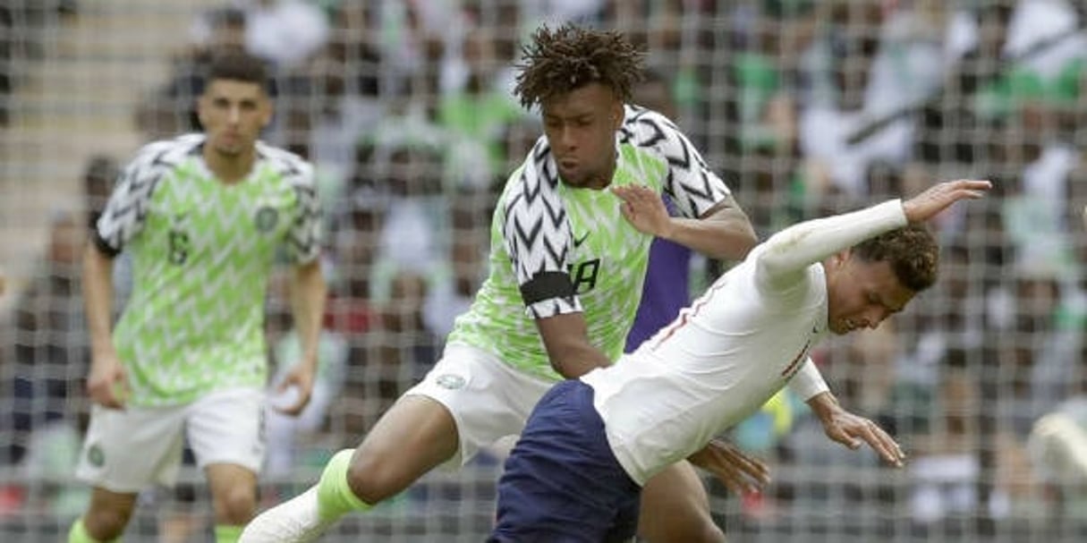 Le Nigérian Alex Iwobi pendant un match amical face à l’Angleterre en préparation du Mondial 2018, le 2 juin 2018 à Londres. © Matt Dunham/AP/SIPA