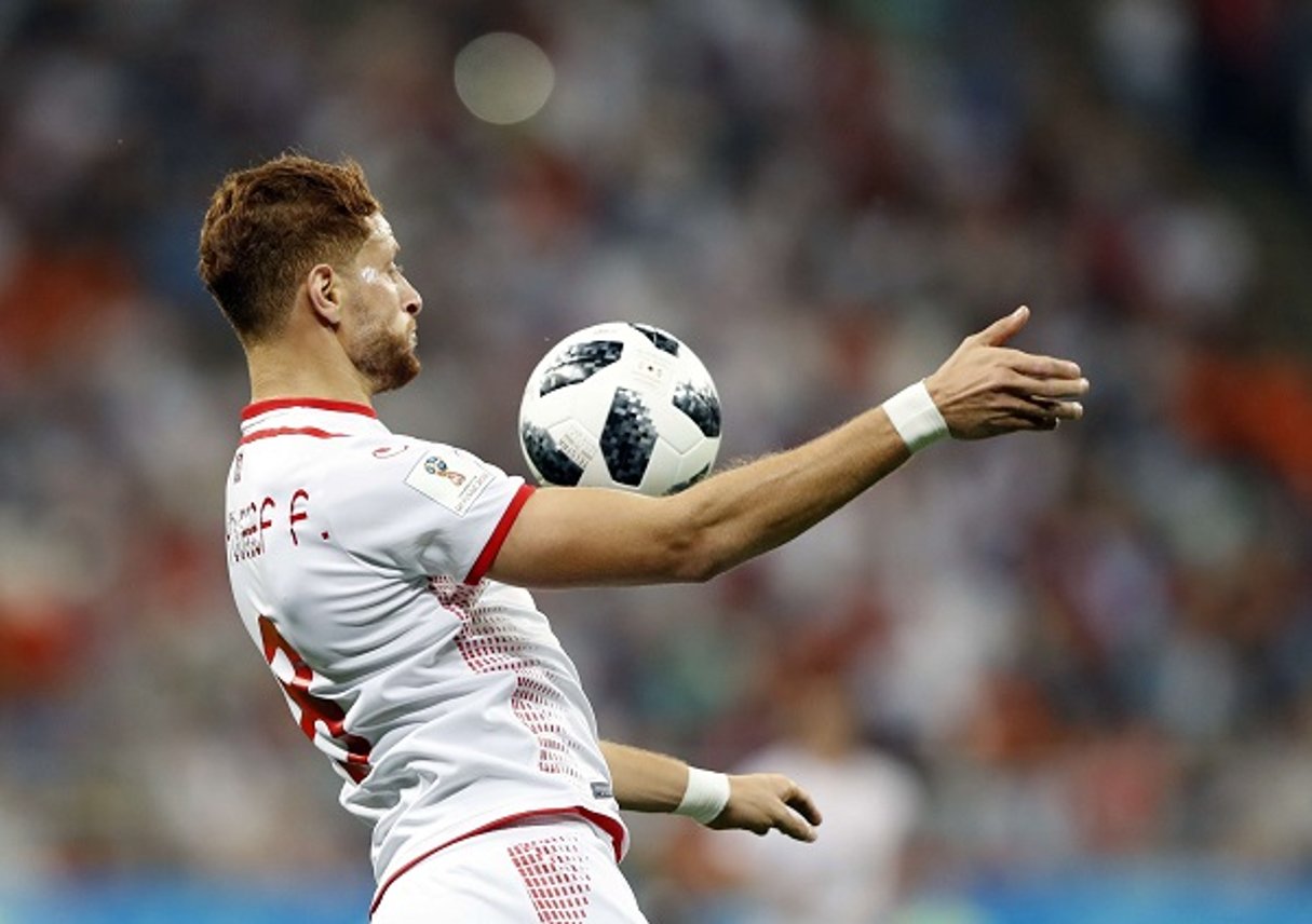 Fakhreddine Ben Youssef a marqué son premier but en Coupe du monde face au Panama, le 28 juin 2018. © Darko Bandic/AP/SIPA