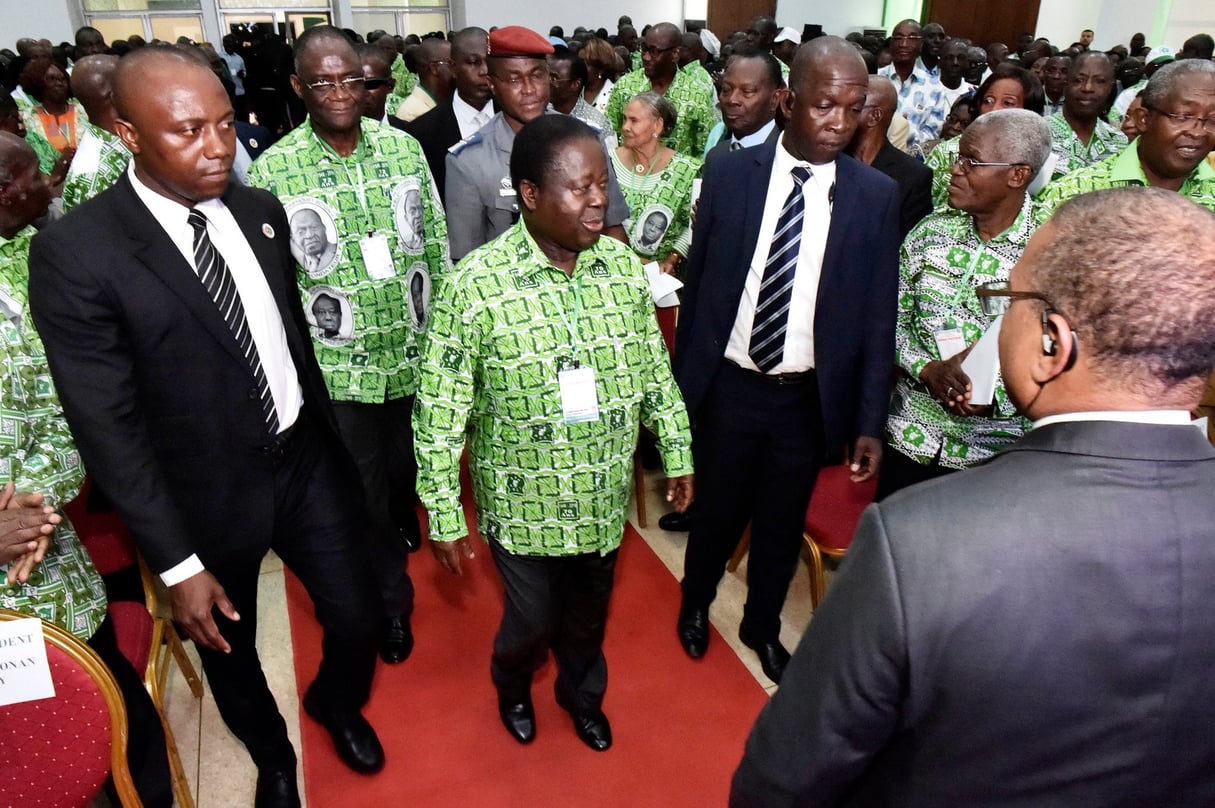 Arrivant au siège de l’ancien parti unique,le 17 juin, à Abidjan. © SIA KAMBOU/AFP