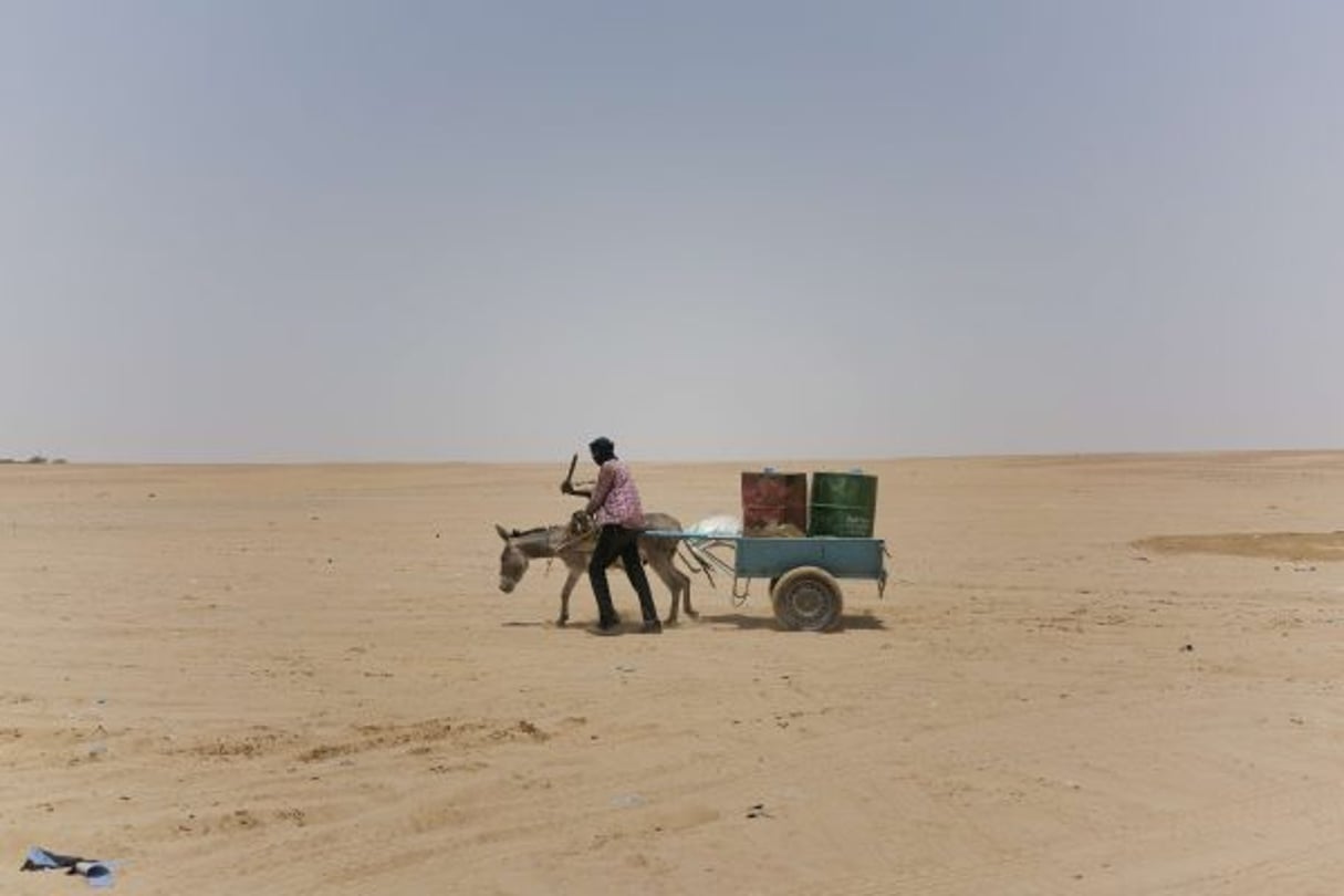 Un homme et son âne transportent des tonneaux d’eau vers la frontière algérienne dans la région désertique du Ténéré au sud du Sahara central, en juin 2018. (Illustration) © Jerome Delay/AP/SIPA