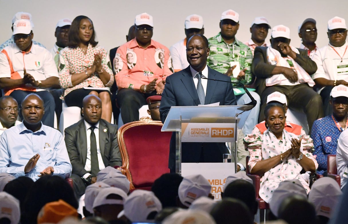 Le président ivoirien lors d'un meeting du RHDP, le 16 juillet 2018 à Abidjan. &copy; ISSOUF SANOGO/AFP