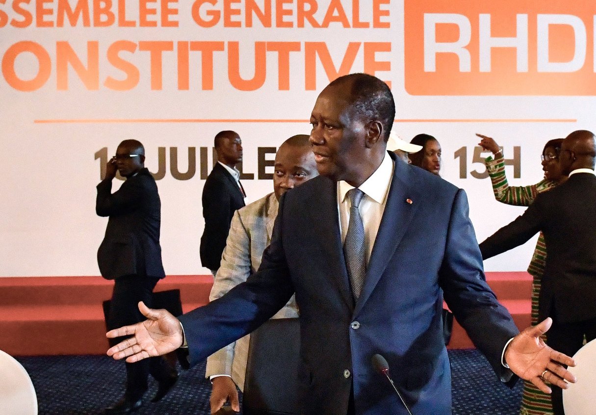 ADO a été élu président du RHDP le 16 juillet, lors du lancement du parti unifié. &copy; ISSOUF SANOGO/AFP