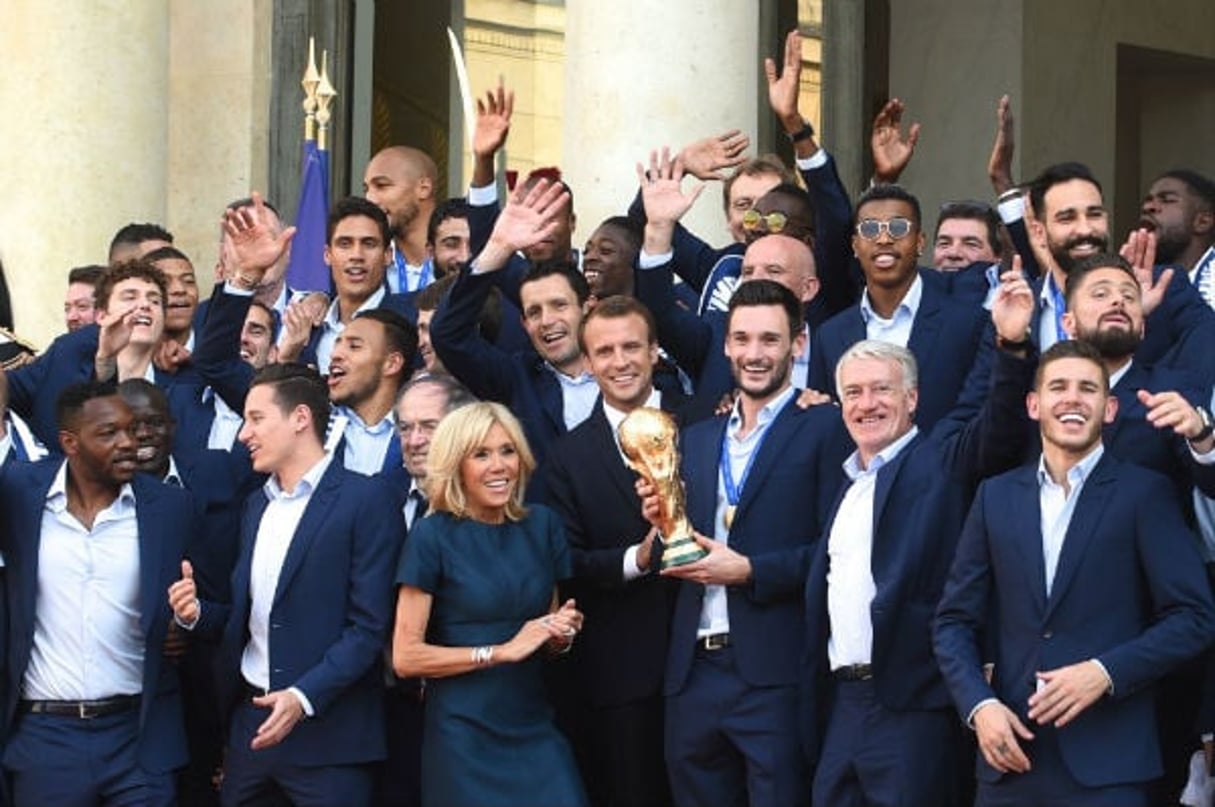 Lors de la réception des joueurs de l’équipe de France à l’Élysée, le 16 juillet 2018. © Erez Lichtfeld/SIPA