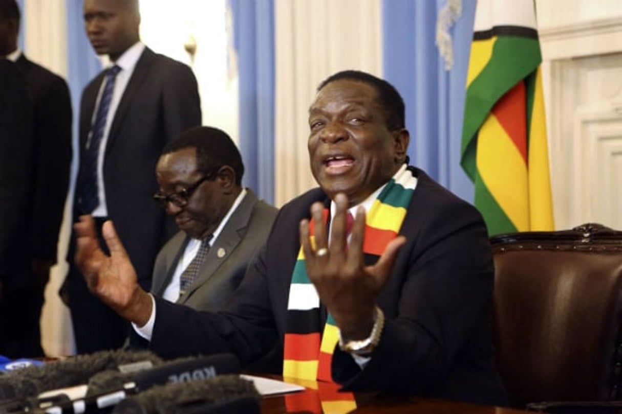 Emmerson Mnangagwa lors d’une conférence de presse, le 3 août 2018 © Tsvangirayi Mukwazhi/AP/SIPA