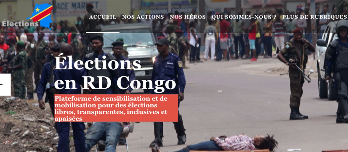 Capture d’écran de la page d’accueil de la plateforme citoyenne Élections en RDC.